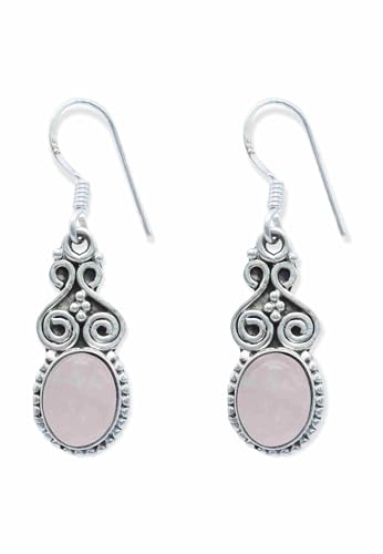Ohrringe 925 Silber Rosenquarz rosa Stein Edelstein Ohrhänger echt Silber Damen Sterling Silber Hänger Geschenk (MOH-077-07) von mantraroma