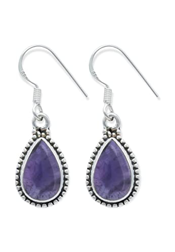 Ohrringe 925 Silber Amethyst lila Stein Edelstein Ohrhänger echt Silber Damen Sterling Silber Hänger Geschenk (MOH-107-01) von mantraroma