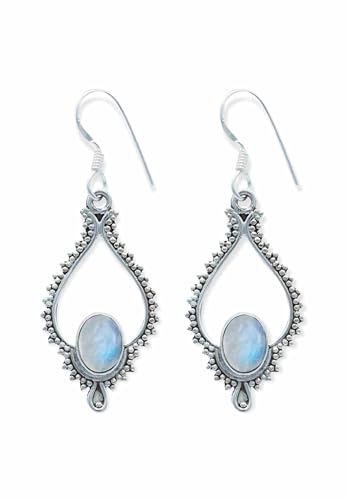 Ohrringe 925 Silber Mondstein weißer Stein schimmer Edelstein Ohrhänger echt Silber Damen Sterling Silber Hänger Geschenk (MOH-082-04) von mantraroma