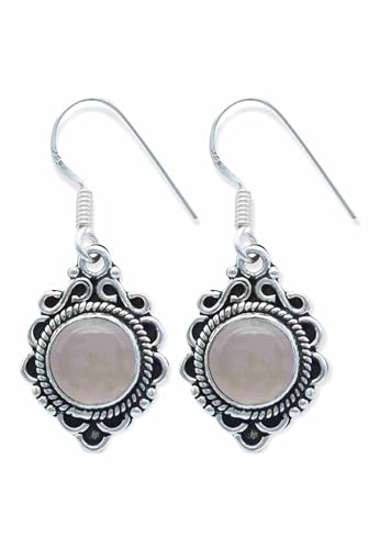Ohrringe aus echt Silber Rosenquarz Edelstein rosa hängend, ausgefallen, Geschenk (MOH-071-07) von mantraroma
