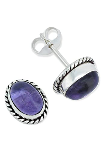 Ohrstecker 925 Silber Amethyst lila Stein Edelstein Ohrringe echt Silber Damen Sterling Silber Stecker Geschenk(MOS-021-01) von mantraroma