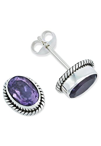 Ohrstecker 925 Silber Amethyst lila Stein Edelstein Ohrringe echt Silber Damen Sterling Silber Stecker Geschenk(MOS-021-51) von mantraroma