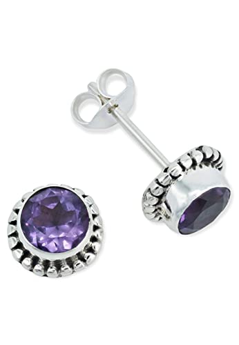 Ohrstecker 925 Silber Amethyst lila Stein Edelstein Ohrringe echt Silber Damen Sterling Silber Stecker Geschenk(MOS-025-51) von mantraroma