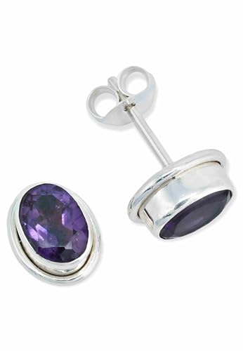 Ohrstecker 925 Silber Amethyst lila Stein Edelstein Ohrringe echt Silber Damen Sterling Silber Stecker Geschenk(MOS-039-51) von mantraroma