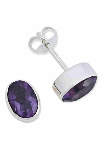 Ohrstecker 925 Silber Amethyst lila Stein Edelstein Ohrringe echt Silber Damen Sterling Silber Stecker Geschenk(MOS-040-51) von mantraroma