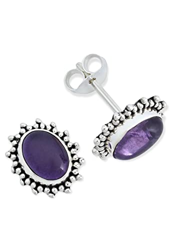 Ohrstecker 925 Silber Amethyst lila Stein Edelstein Ohrringe echt Silber Damen Sterling Silber Stecker Geschenk(MOS-054-01) von mantraroma