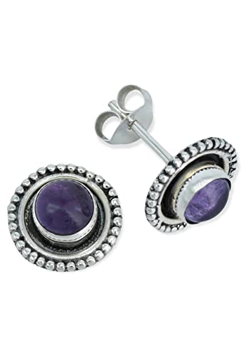 mantraroma Ohrstecker 925 Silber Amethyst lila Stein Edelstein Ohrringe echt Silber Damen Sterling Silber Stecker Geschenk(MOS-080-01) von mantraroma