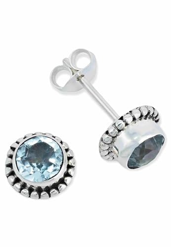 Ohrstecker 925 Silber Blau Topas hellblauer Stein Edelstein Ohrringe echt Silber Damen Sterling Silber Stecker Geschenk(MOS-025-62) von mantraroma