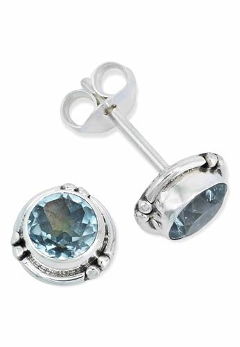 Ohrstecker 925 Silber Blau Topas hellblauer Stein Edelstein Ohrringe echt Silber Damen Sterling Silber Stecker Geschenk(MOS-027-62) von mantraroma