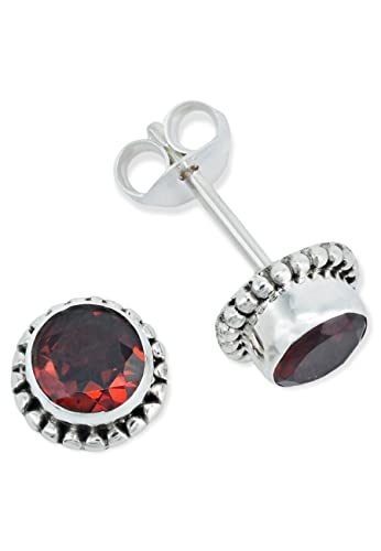 Ohrstecker 925 Silber Granat roter Stein Edelstein Ohrringe echt Silber Damen Sterling Silber Stecker Geschenk(MOS-025-52) von mantraroma