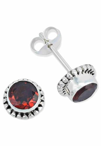 Ohrstecker 925 Silber Granat roter Stein Edelstein Ohrringe echt Silber Damen Sterling Silber Stecker Geschenk(MOS-025-52) von mantraroma