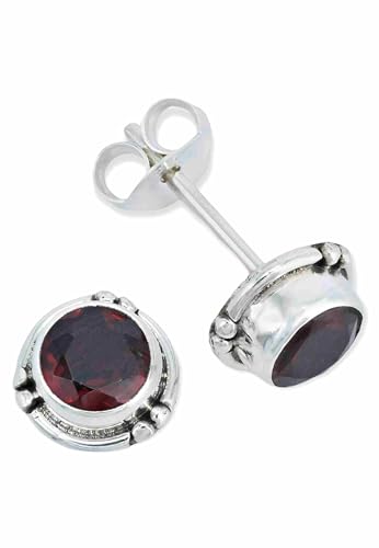 Ohrstecker 925 Silber Granat roter Stein Edelstein Ohrringe echt Silber Damen Sterling Silber Stecker Geschenk(MOS-027-52) von mantraroma