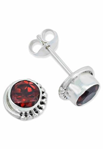 Ohrstecker 925 Silber Granat roter Stein Edelstein Ohrringe echt Silber Damen Sterling Silber Stecker Geschenk(MOS-028-52) von mantraroma