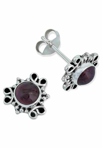 Ohrstecker 925 Silber Granat roter Stein Edelstein Ohrringe echt Silber Damen Sterling Silber Stecker Geschenk(MOS-091-02) von mantraroma