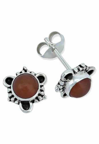 Ohrstecker 925 Silber Karneol orange roter Stein Edelstein Ohrringe echt Silber Damen Sterling Silber Stecker Geschenk(MOS-083-16) von mantraroma