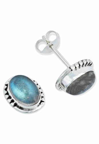 Ohrstecker 925 Silber Labradorit grün blauer Stein Edelstein Ohrringe echt Silber Damen Sterling Silber Stecker Geschenk(MOS-020-05) von mantraroma