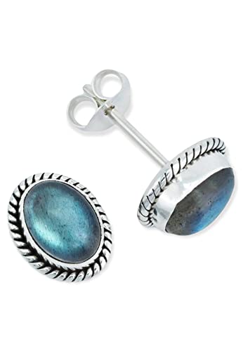 Ohrstecker 925 Silber Labradorit grün blauer Stein Edelstein Ohrringe echt Silber Damen Sterling Silber Stecker Geschenk(MOS-021-05) von mantraroma