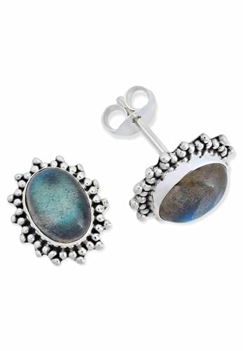 Ohrstecker 925 Silber Labradorit grün blauer Stein Edelstein Ohrringe echt Silber Damen Sterling Silber Stecker Geschenk(MOS-054-05) von mantraroma