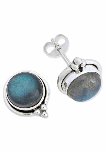 Ohrstecker 925 Silber Labradorit grün blauer Stein Edelstein Ohrringe echt Silber Damen Sterling Silber Stecker Geschenk(MOS-065-05) von mantraroma