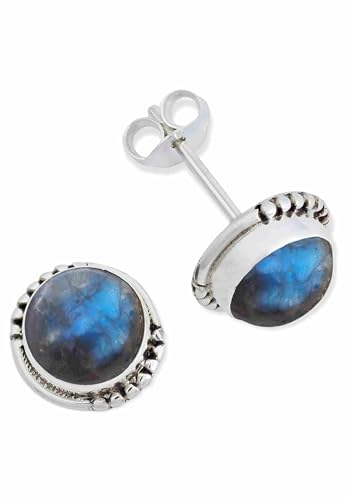 Ohrstecker 925 Silber Labradorit grün blauer Stein Edelstein Ohrringe echt Silber Damen Sterling Silber Stecker Geschenk(MOS-066-05) von mantraroma