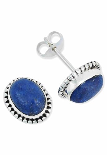 Ohrstecker 925 Silber Lapis Lazuli blauer Stein Edelstein Ohrringe echt Silber Damen Sterling Silber Stecker Geschenk(MOS-017-06) von mantraroma