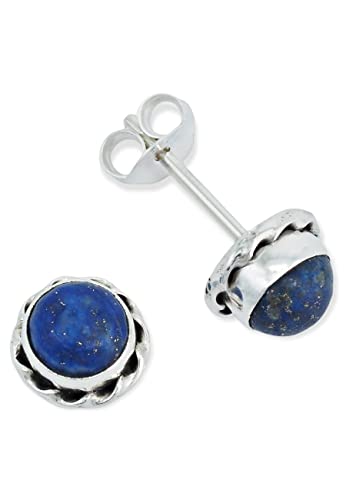 Ohrstecker 925 Silber Lapis Lazuli blauer Stein Edelstein Ohrringe echt Silber Damen Sterling Silber Stecker Geschenk(MOS-024-06) von mantraroma