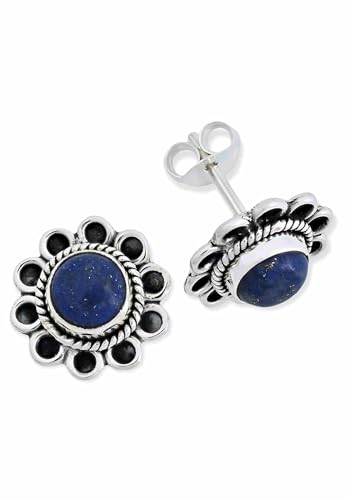 Ohrstecker 925 Silber Lapis Lazuli blauer Stein Edelstein Ohrringe echt Silber Damen Sterling Silber Stecker Geschenk(MOS-056-06) von mantraroma
