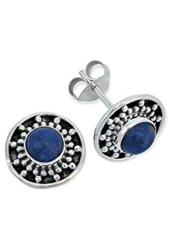 Ohrstecker 925 Silber Lapis Lazuli blauer Stein Edelstein Ohrringe echt Silber Damen Sterling Silber Stecker Geschenk(MOS-084-06) von mantraroma