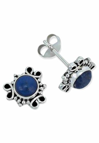 Ohrstecker 925 Silber Lapis Lazuli blauer Stein Edelstein Ohrringe echt Silber Damen Sterling Silber Stecker Geschenk(MOS-091-06) von mantraroma