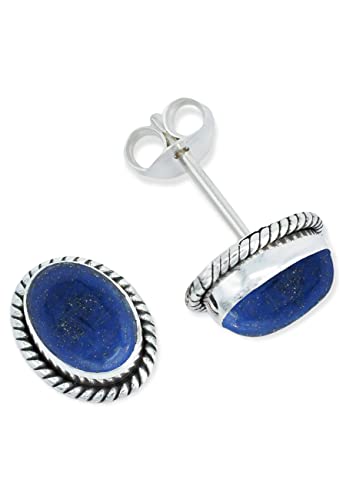 Ohrstecker 925 Silber Lapis Lazuli blauer Stein Edelstein Ohrringe echt Silber Damen Sterling Silber Stecker Geschenk(MOS-021-06) von mantraroma