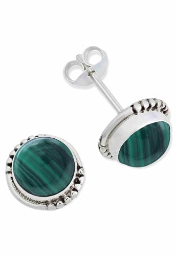 Ohrstecker 925 Silber Malachit grüner gestreifter Stein Edelstein Ohrringe echt Silber Damen Sterling Silber Stecker Geschenk(MOS-066-10) von mantraroma