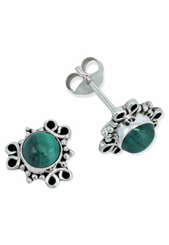 Ohrstecker 925 Silber Malachit grüner gestreifter Stein Edelstein Ohrringe echt Silber Damen Sterling Silber Stecker Geschenk(MOS-091-10) von mantraroma