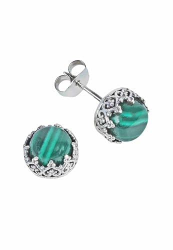 Ohrstecker 925 Silber Malachit grüner gestreifter Stein Edelstein Ohrringe echt Silber Damen Sterling Silber Stecker Geschenk (MOS-105-10) von mantraroma