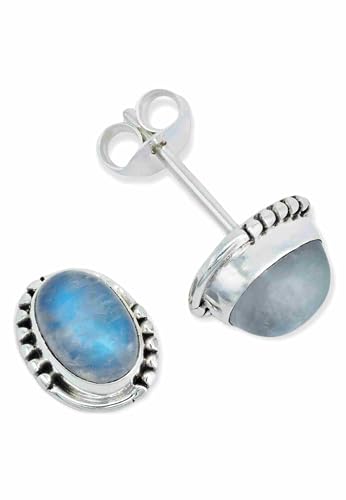 Ohrstecker 925 Silber Mondstein weißer Stein schimmer Edelstein Ohrringe echt Silber Damen Sterling Silber Stecker Geschenk(MOS-020-04) von mantraroma