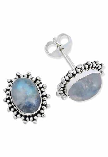 Ohrstecker 925 Silber Mondstein weißer Stein schimmer Edelstein Ohrringe echt Silber Damen Sterling Silber Stecker Geschenk(MOS-054-04) von mantraroma