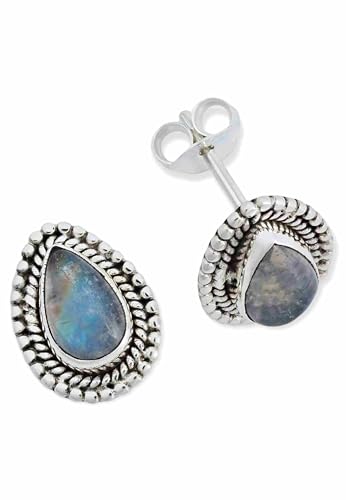 Ohrstecker 925 Silber Mondstein weißer Stein schimmer Edelstein Ohrringe echt Silber Damen Sterling Silber Stecker Geschenk(MOS-055-04) von mantraroma