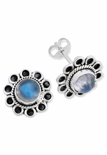 Ohrstecker 925 Silber Mondstein weißer Stein schimmer Edelstein Ohrringe echt Silber Damen Sterling Silber Stecker Geschenk(MOS-056-04) von mantraroma