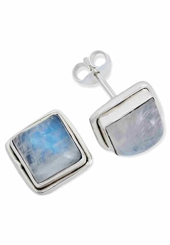 Ohrstecker 925 Silber Mondstein weißer Stein schimmer Edelstein Ohrringe echt Silber Damen Sterling Silber Stecker Geschenk(MOS-072-04) von mantraroma