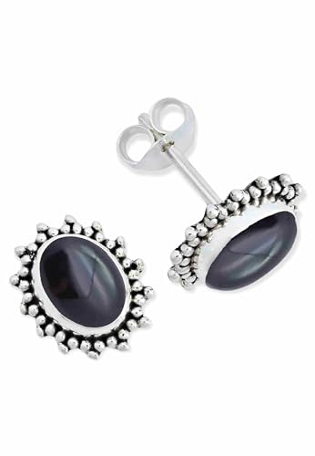 Ohrstecker 925 Silber Onyx schwarzer Stein Edelstein Ohrringe echt Silber Damen Sterling Silber Stecker Geschenk(MOS-054-03) von mantraroma