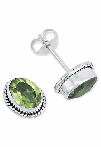 Ohrstecker 925 Silber Peridot leuchtend grüner Stein Edelstein Ohrringe echt Silber Damen Sterling Silber Stecker Geschenk(MOS-021-59) von mantraroma