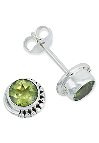 Ohrstecker 925 Silber Peridot leuchtend grüner Stein Edelstein Ohrringe echt Silber Damen Sterling Silber Stecker Geschenk(MOS-028-59) von mantraroma