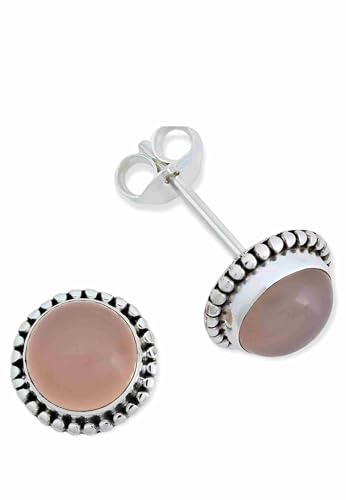 Ohrstecker 925 Silber Rosenquarz rosa Stein Edelstein Ohrringe echt Silber Damen Sterling Silber Stecker Geschenk(MOS-041-07) von mantraroma