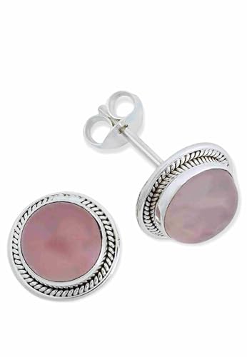 Ohrstecker 925 Silber Rosenquarz rosa Stein Edelstein Ohrringe echt Silber Damen Sterling Silber Stecker Geschenk(MOS-052-07) von mantraroma