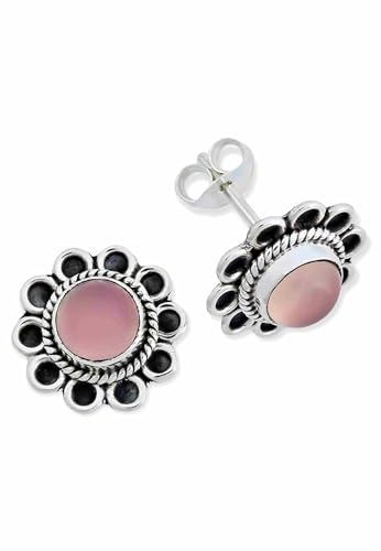 Ohrstecker 925 Silber Rosenquarz rosa Stein Edelstein Ohrringe echt Silber Damen Sterling Silber Stecker Geschenk(MOS-056-07) von mantraroma