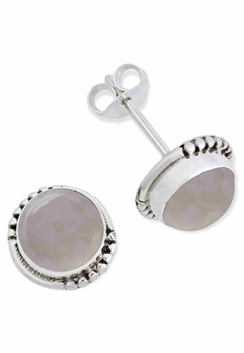Ohrstecker 925 Silber Rosenquarz rosa Stein Edelstein Ohrringe echt Silber Damen Sterling Silber Stecker Geschenk(MOS-066-07) von mantraroma