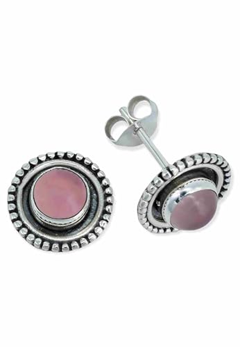 Ohrstecker 925 Silber Rosenquarz rosa Stein Edelstein Ohrringe echt Silber Damen Sterling Silber Stecker Geschenk(MOS-080-07) von mantraroma