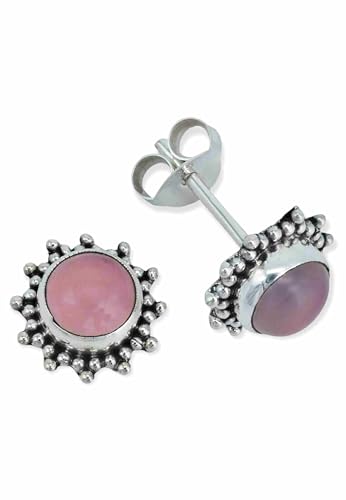 Ohrstecker 925 Silber Rosenquarz rosa Stein Edelstein Ohrringe echt Silber Damen Sterling Silber Stecker Geschenk(MOS-082-07) von mantraroma