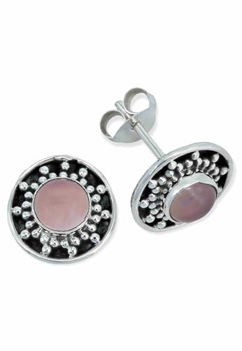 Ohrstecker 925 Silber Rosenquarz rosa Stein Edelstein Ohrringe echt Silber Damen Sterling Silber Stecker Geschenk(MOS-084-07) von mantraroma