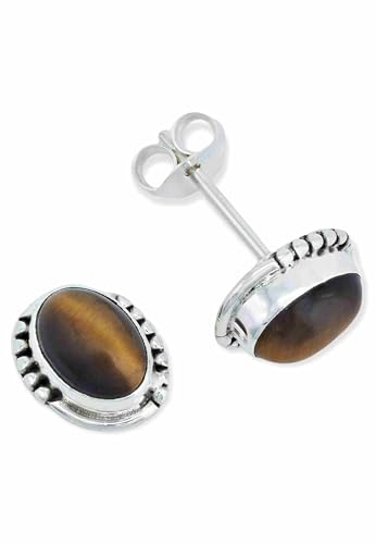 Ohrstecker 925 Silber Tigerauge brauner Stein Edelstein Ohrringe echt Silber Damen Sterling Silber Stecker Geschenk(MOS-020-18) von mantraroma