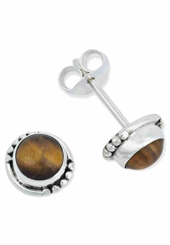 Ohrstecker 925 Silber Tigerauge brauner Stein Edelstein Ohrringe echt Silber Damen Sterling Silber Stecker Geschenk(MOS-026-18) von mantraroma